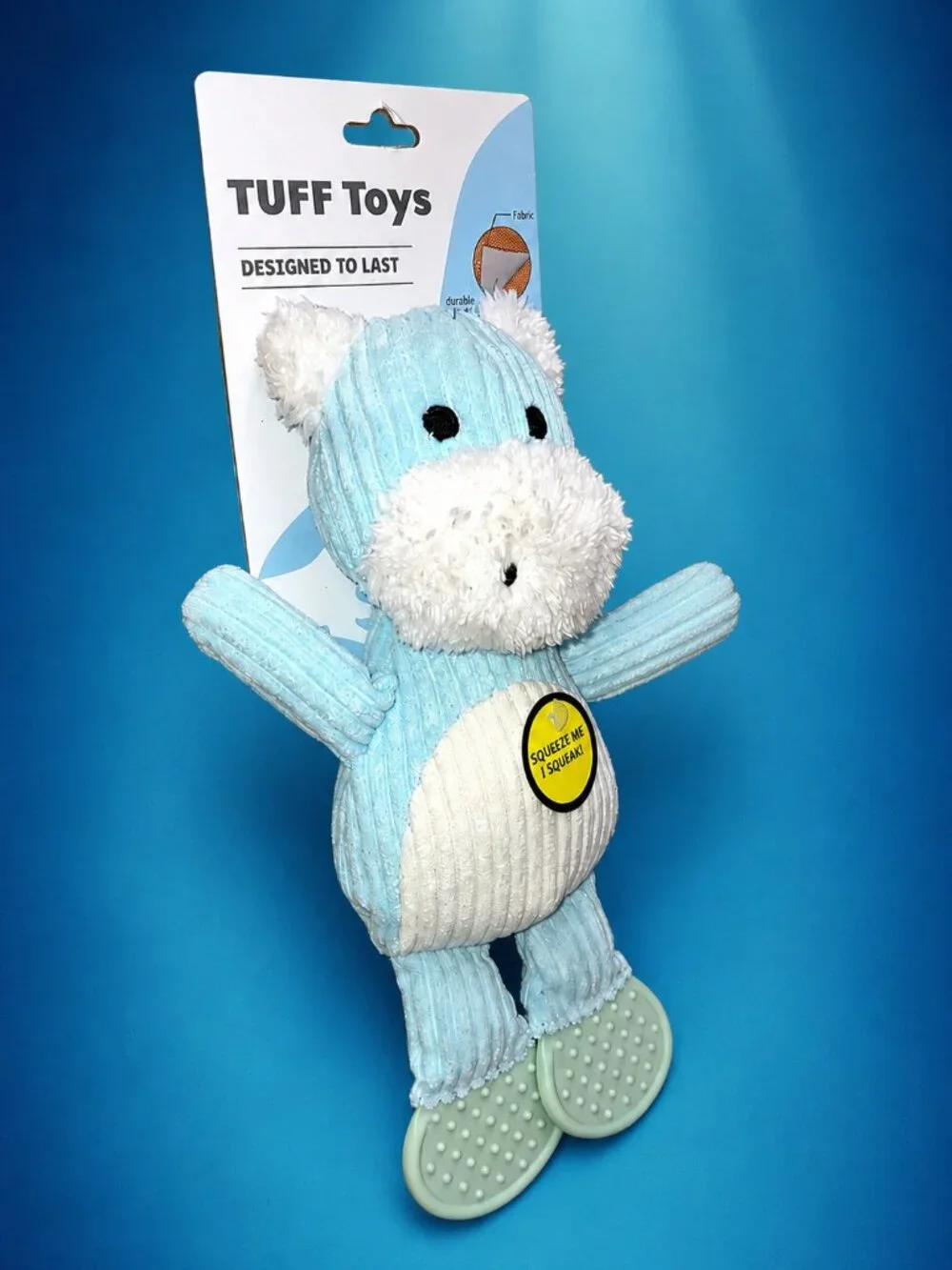 TUFF Toys Blue Hippo Plush Squeaky Dog Toy Extra Durable Reinforced Seams